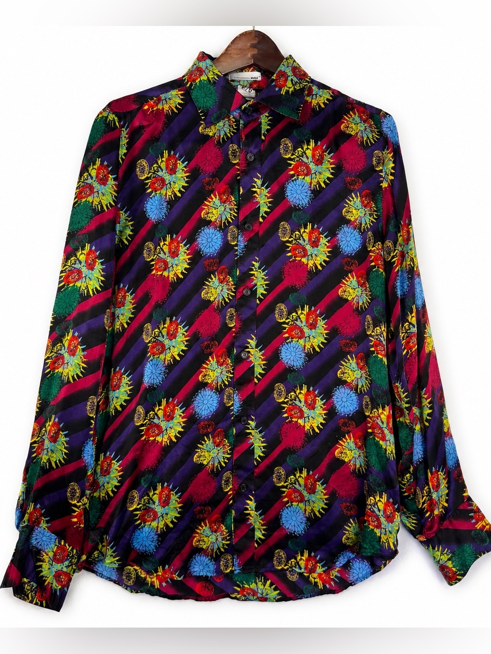 Vintage 90s International Male 100% Silk Psychedelic Floral Shirt M